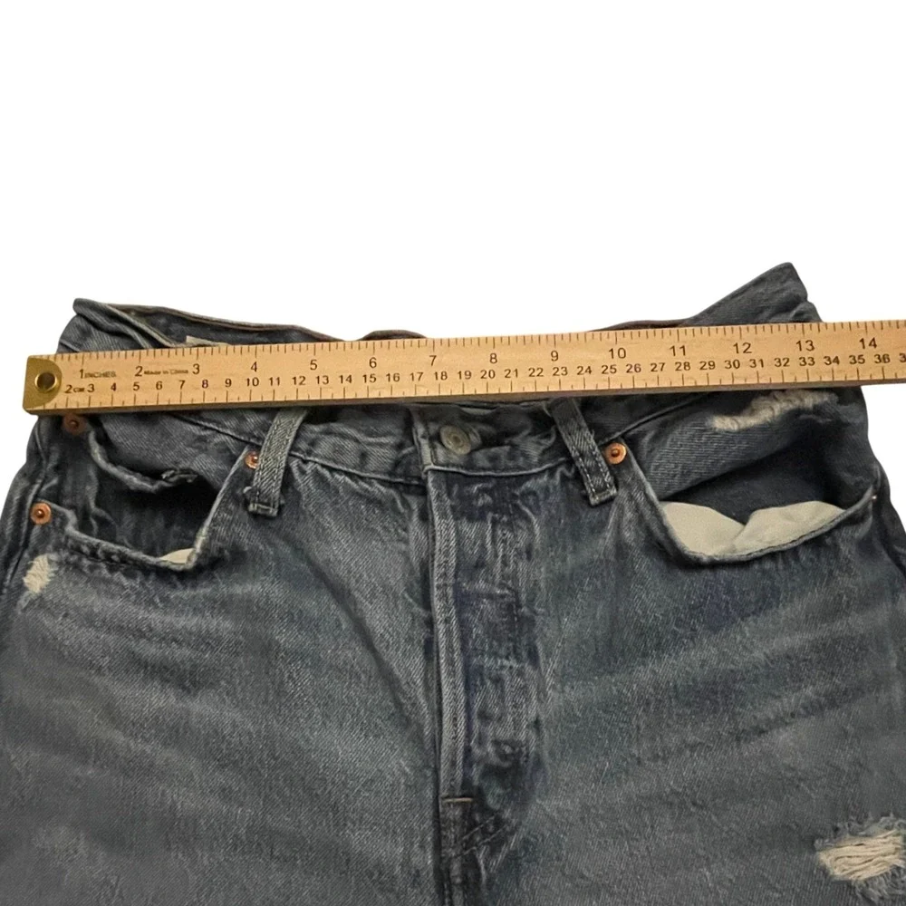 Levis Premium 501 Original Fit Distressed Jeans W28 L30 Blue Cotton Button Fly